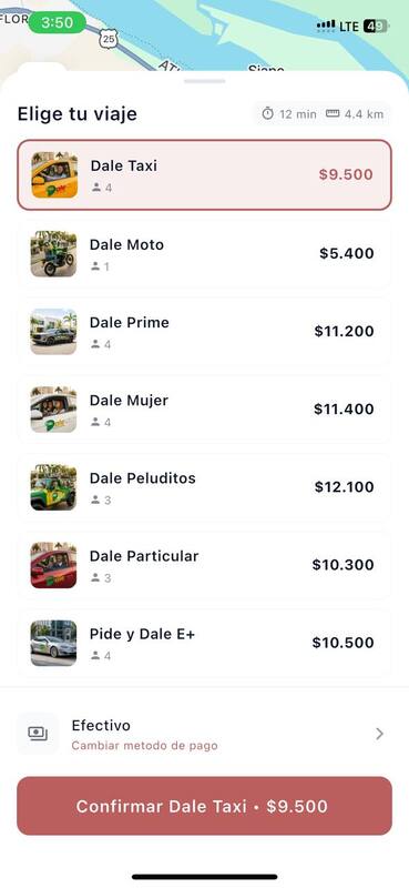 App Pide y Dale mostrando categorías de viaje